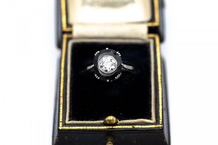 Bague Bague Art Déco avec diamant 0,75ct et saphir synthétique en or blanc 18k 58 Facettes 11777