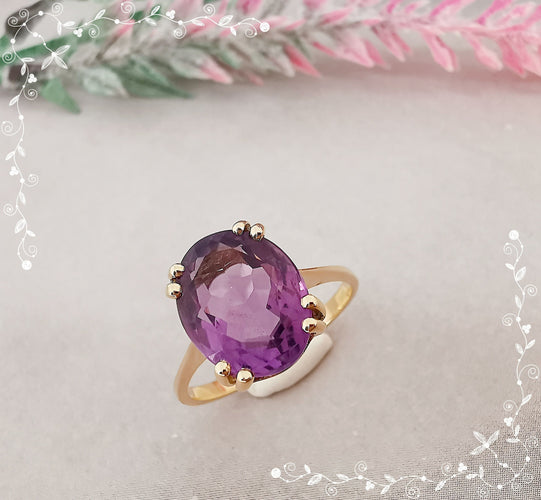 Bague 54.5 Bague Améthyste Ovale en Solitaire Or Jaune 58 Facettes AB 1079