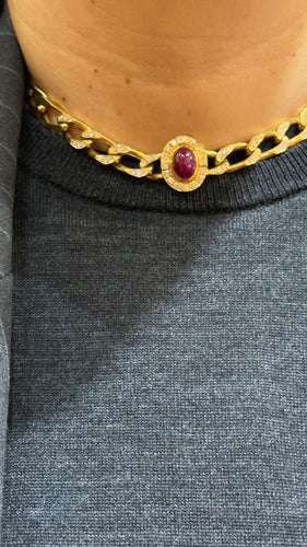 Collier Collier ras du cou Cartier en or 18 carats et diamants , rubis cabochon 58 Facettes