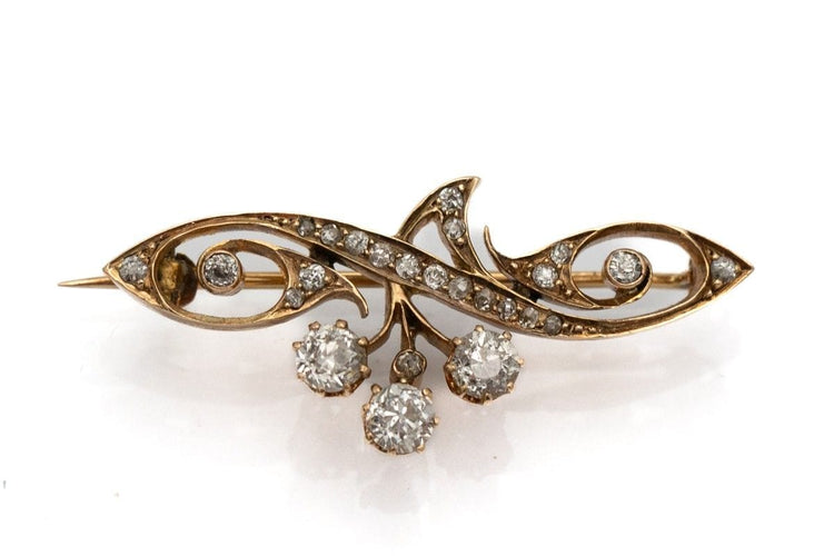 Antique yellow gold brooch with 0.85-carat diamonds in the Art Nouveau style 58 Facettes 9043