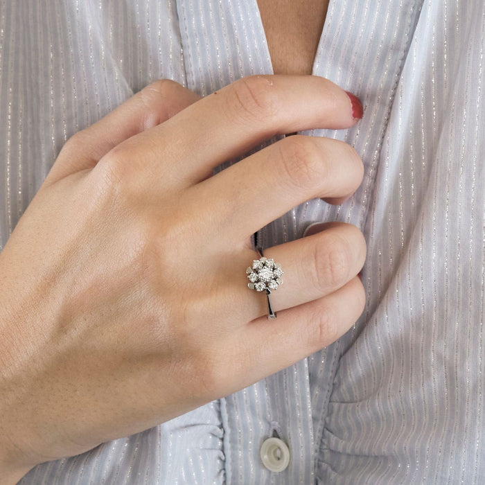 Bague 59 Bague marguerite diamants or blanc 58 Facettes