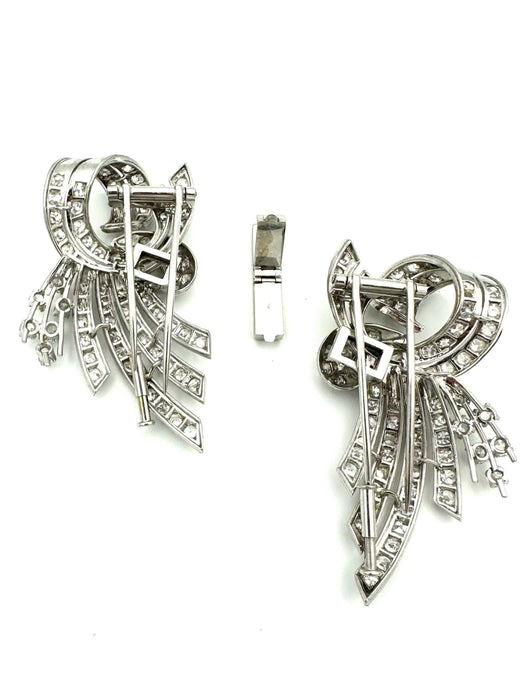 Broche Broche vintage double clips or, platine et diamants 7.5ct 58 Facettes