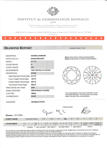 Bague 53 Bague en or gris et diamant 1,27 carat certifié 58 Facettes 237689