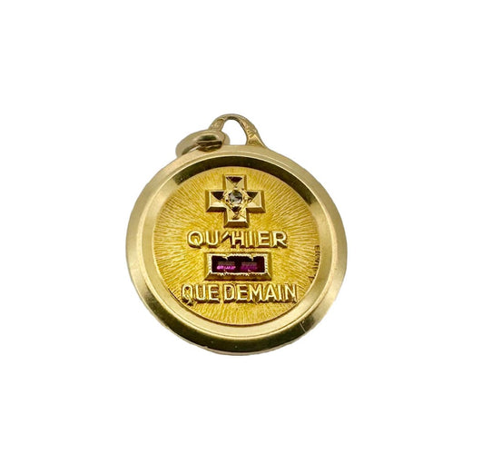 Pendentif AUGIS - Médaille or jaune, diamant, rubis 58 Facettes