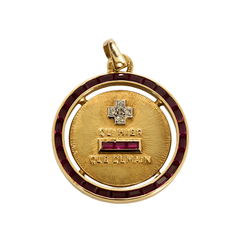 Pendentif AUGIS - Médaille en or, rubis et diamants 58 Facettes MTB1218X2