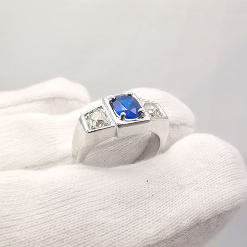 Bague 53 Bague ancienne or blanc saphir & diamants 58 Facettes