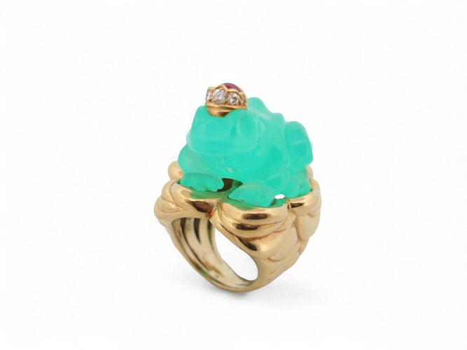 Bague 52 bague EVA SEGOURA grenouille t52 monture or jaune 18k 53.3gr diamant rubis 58 Facettes 270130