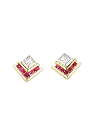 Boucles d'oreilles Boucles d’oreilles diamants taille emeraude rubis calibres 58 Facettes 948