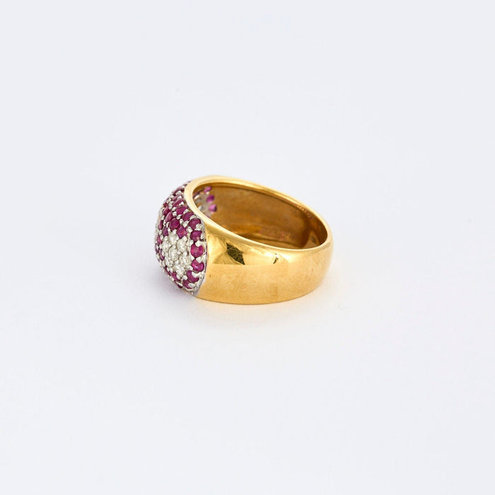 Bague 54 Bague jonc or jaune, rubis, diamants fleurs 58 Facettes