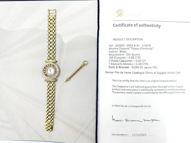 Montre CHOPARD - Montre Happy Diamonds or jaune, diamants et rubis 58 Facettes