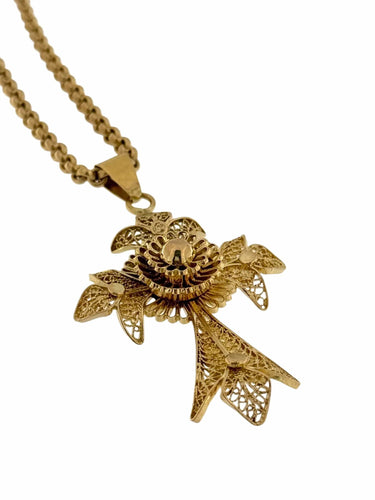 Collier Crucifix portugais traditionnel fabriqué main, chaîne or jaune 58 Facettes