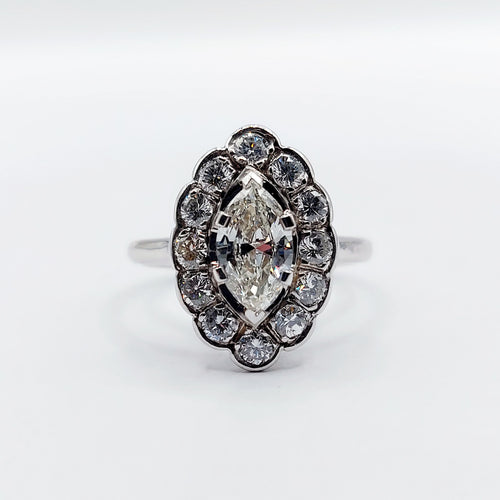 Bague 50 Bague marquise Art Déco or blanc, diamants 58 Facettes A05282