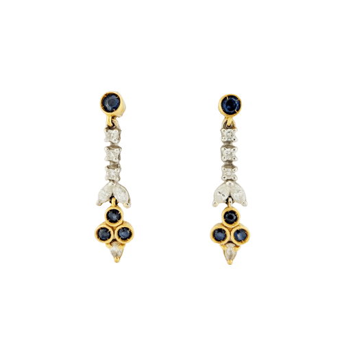 Boucles d'oreilles Boucles d'oreilles pendantes 2 or, diamants et saphirs 58 Facettes 32644