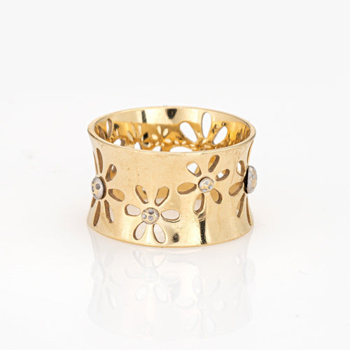 Bague 53 Bague vintage large en or jaune et tournesol 58 Facettes G14187