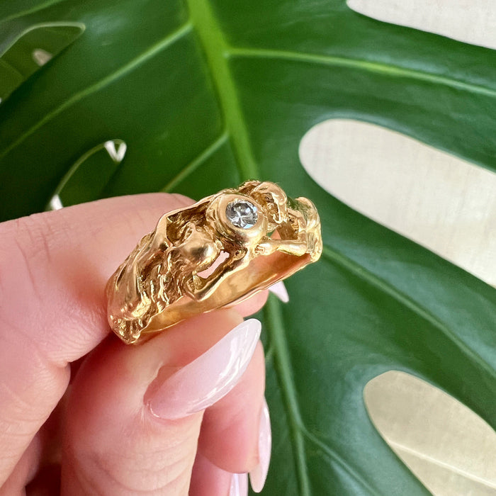 Anello Art Nouveau con decorazioni in oro e diamanti da donna