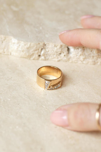 Bague 53 Bague Bandeau Lettre Initiale L Diamants sur Or rose 58 Facettes