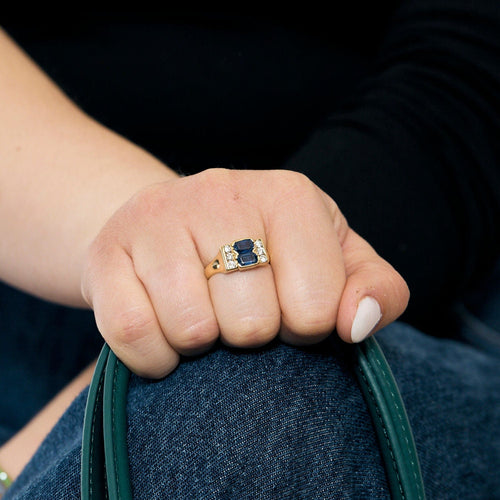 Bague 54,5 Bague or jaune, saphirs et diamants 58 Facettes SMA0067