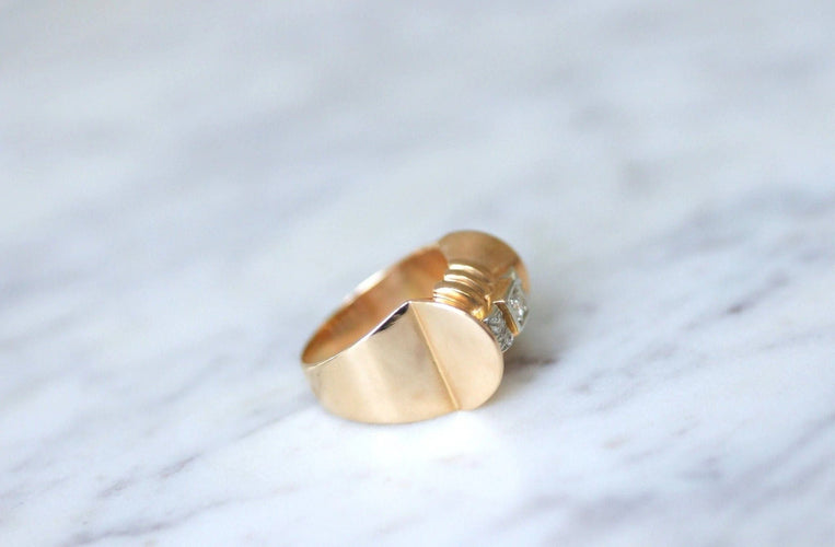 Bague 58 Bague Tank or rose, platine et diamants 58 Facettes