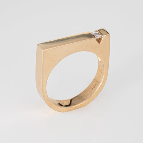Bague 52 Bague carrée en diamant, taille 6,5, anneau empilable, vintage, or jaune 14 carats, bijoux fins 58 Facettes G14045