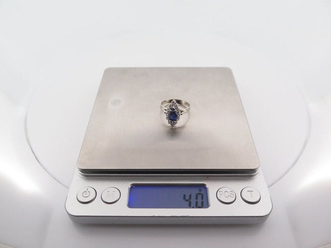 Bague 56 bague marquise en or blanc sertie saphir & diamants 58 Facettes 261889