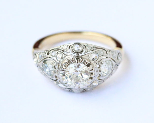 Bague 54 Bague Dôme Art Déco Or jaune Platine et Diamants 58 Facettes A11155