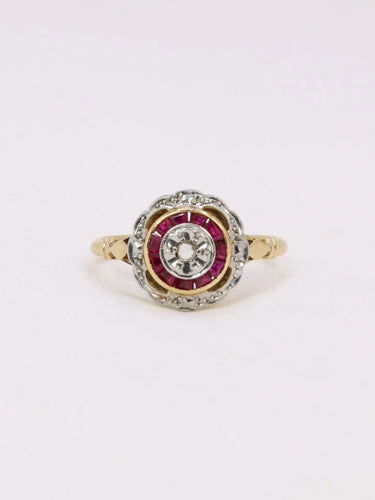 Bague Bague Art Déco ronde or jaune diamants rubis 58 Facettes J389