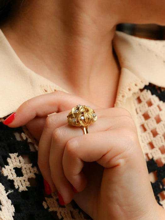 Bague 58 Bague dome fleur or jaune diamants 58 Facettes J604