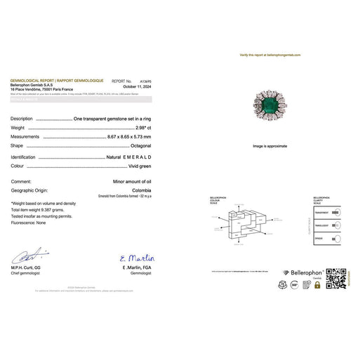 Bague 53 Bague or blanc, diamants, émeraude. 58 Facettes 33994