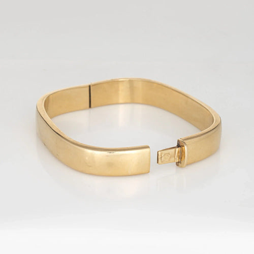 Bracelet Bracelet jonc carré vintage de 10 mm de large en or jaune 14 carats, bijoux fins de domaine, 7 pouces 58 Facettes G13755