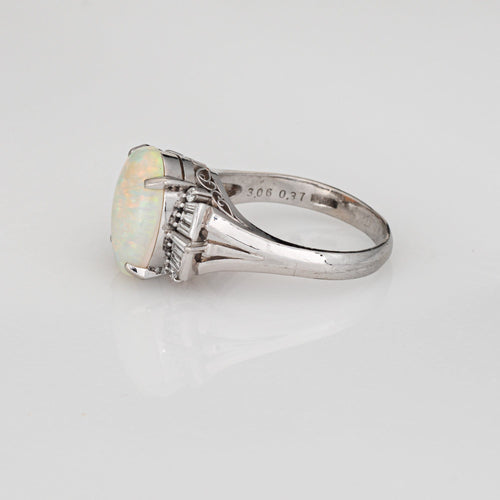 Bague 52 Bague en opale naturelle de 3,06 ct, diamant, platine, taille 7,25, bijoux fins Estate 58 Facettes G14063