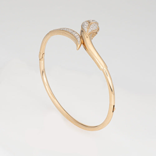 Bracelet Bracelet jonc serpent vintage diamant or jaune yeux émeraude 58 Facettes G13966