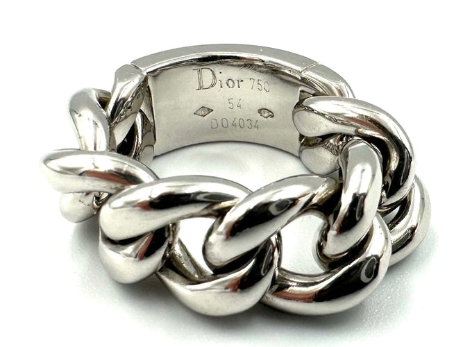 Bague DIOR. Collection "Gourmette", bague or blanc 18K et diamants 58 Facettes