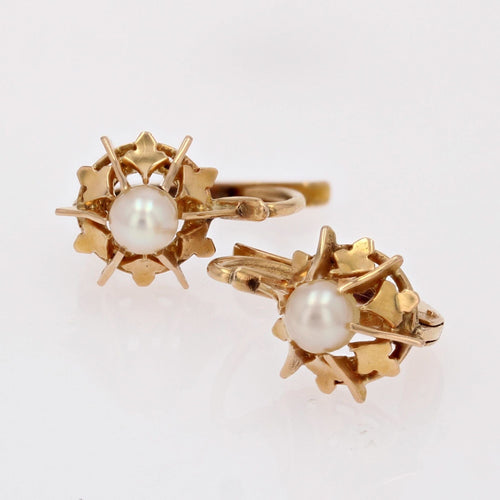 Boucles d'oreilles Boucles d'oreilles dormeuses or rose et perles de culture 58 Facettes CVBO35