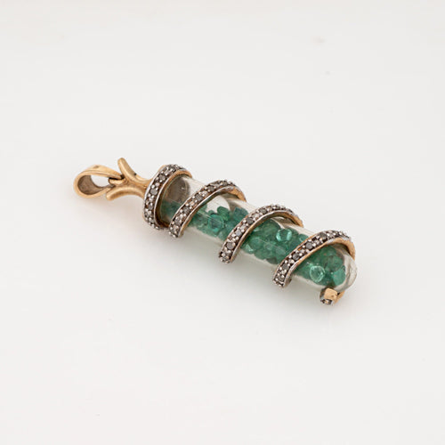 复古祖母绿摇摆吊坠 10K黄金钻石遗产精品珠宝 