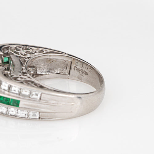 Bague 52 Bague vintage en platine avec émeraude et diamants 58 Facettes G14007