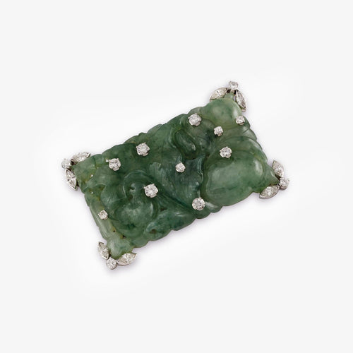 Broche Broche en jade sculpté et diamants - Or blanc avec diamants de 2,20 carats 58 Facettes 22749