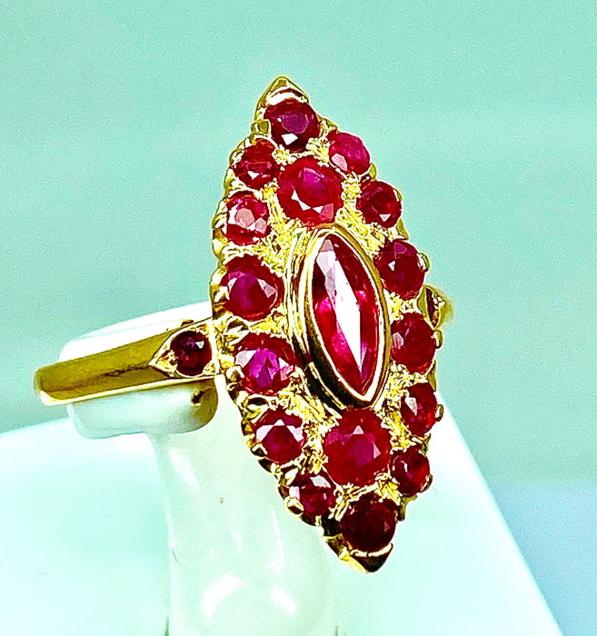 Bague 58 Bague or jaune pavée de rubis 58 Facettes AB395