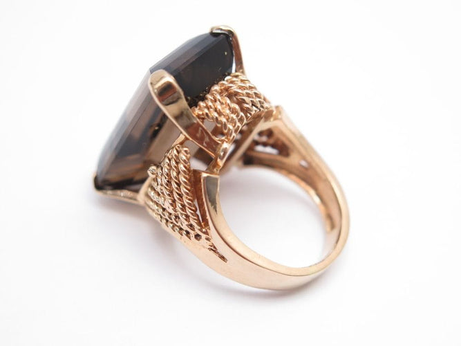 Bague 53 vintage bague sertie quartz fume rectangulaire or rose 58 Facettes 260595