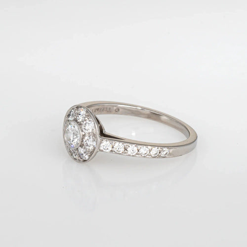 Bague 50.5 Bague de fiançailles ronde en platine avec halo de diamants Tiffany & Co 58 Facettes G13747