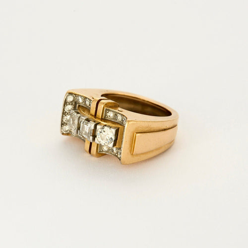 Bague 52 Bague Tank or jaune et gris et diamants 58 Facettes PER0048