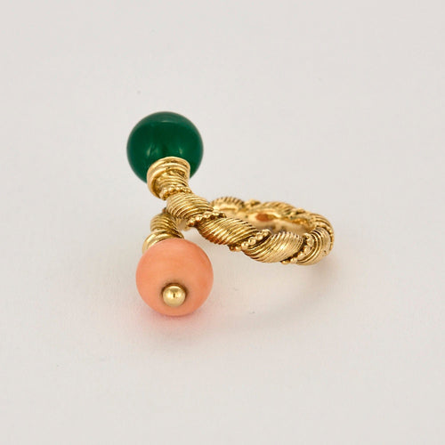 Bague 46 Bague toi et moi or jaune, chrysoprase et corail 58 Facettes RAM28449