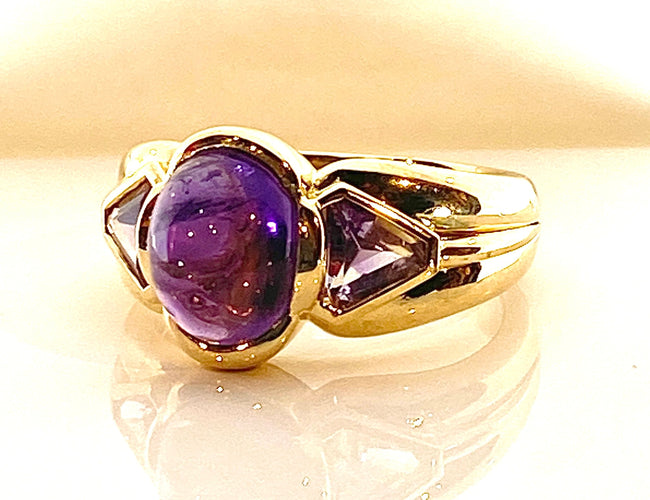 Bague 56 Bague or jaune améthystes 58 Facettes AB445