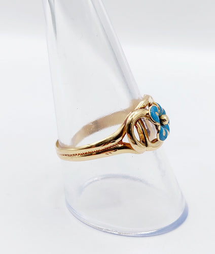 Bague 60.5 Bague victorienne or jaune, trèfle à quatre feuilles et émail bleu (circa 1890) 58 Facettes A05633