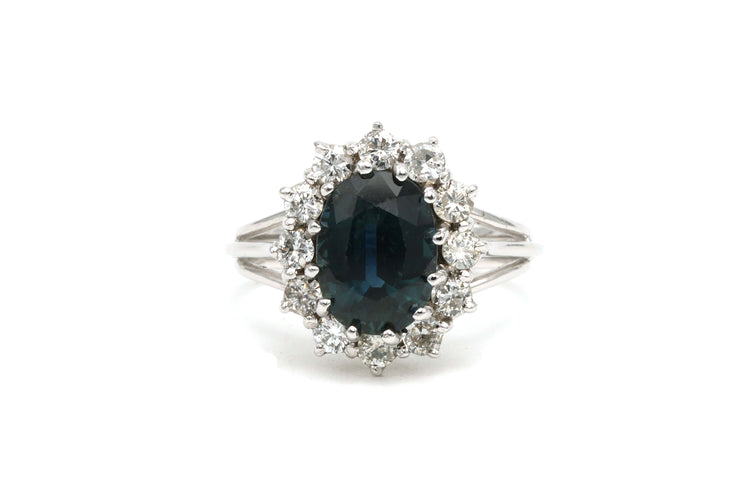 Bague 53 Bague Années 70 en or blanc 18 carats sertie d'un saphir et de diamants 58 Facettes 21734