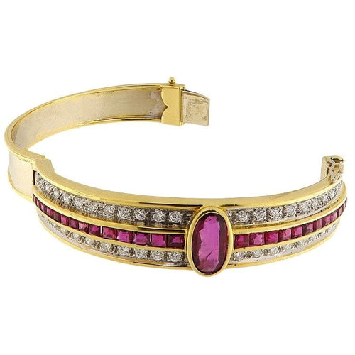 Bracelet Bracelet rigide en or jaune avec rubis et diamants 58 Facettes G3814