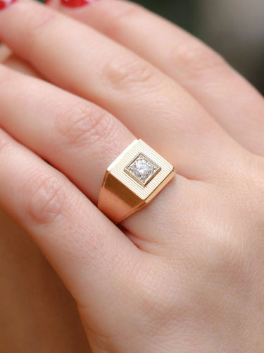 Bague 56.5 Bague chevalière vintage en or et diamants 58 Facettes J142