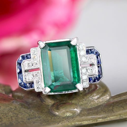 Bague 53 Bague émeraude diamants saphirs style art déco 58 Facettes 25-137