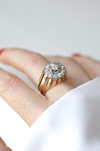 Bague 58.5 Bague Dôme en diamants, or rose et platine des années 40 58 Facettes