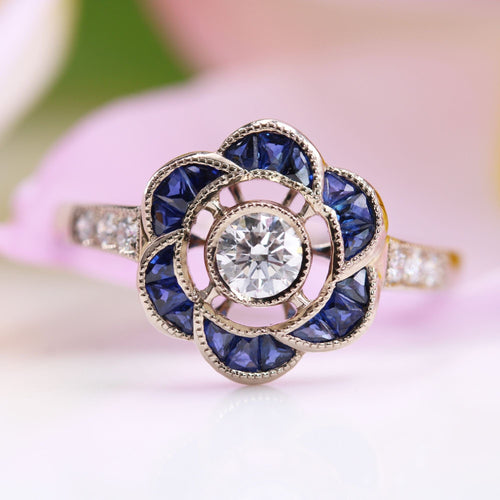 Bague 53 Bague saphirs diamants style Art Déco 58 Facettes 24-116