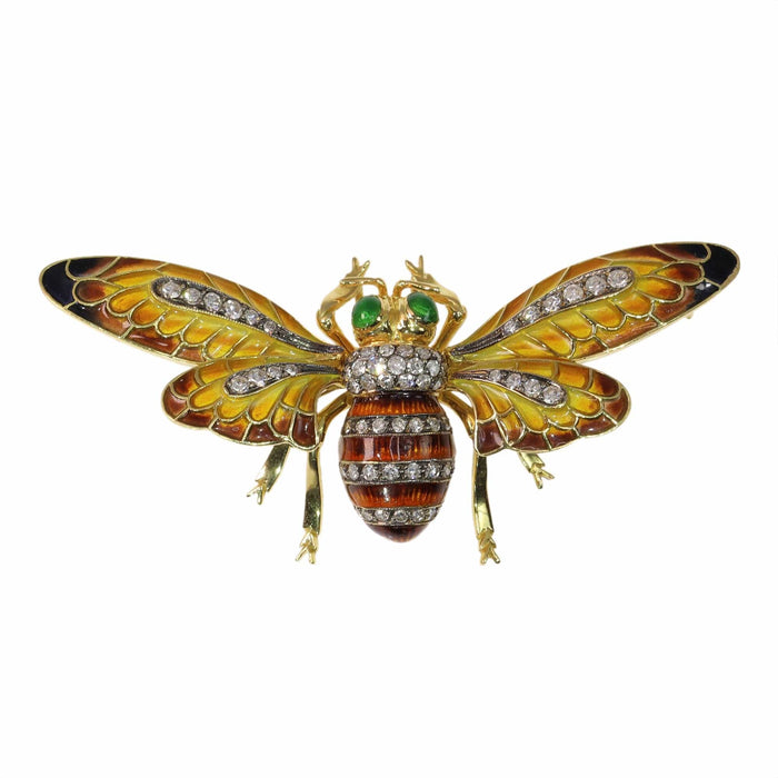 Broche Broche-Pendentif abeille vintage avec émail Plique-à-Jour et ailes tremblantes 58 Facettes 24263-0277